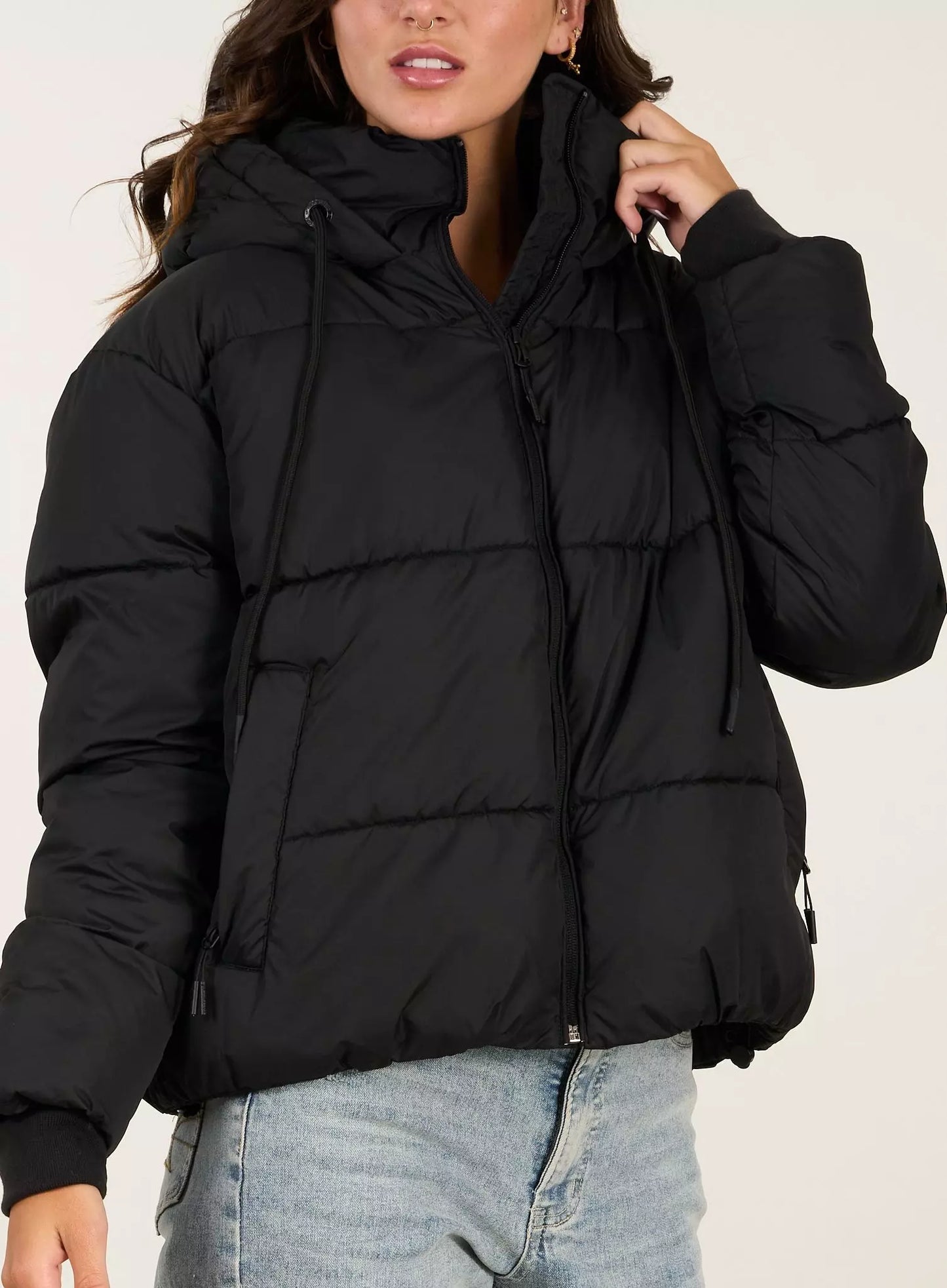 Parka Puffa Classic Cuello Alto Y Capucha Negro Polemic