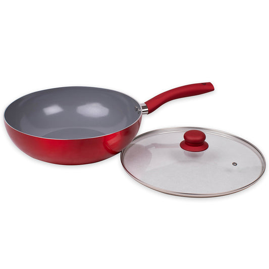 Wok Alum. Metaliza. con Tapa Vidrio & F. Titanio, Línea Mont. Titanio - Doral