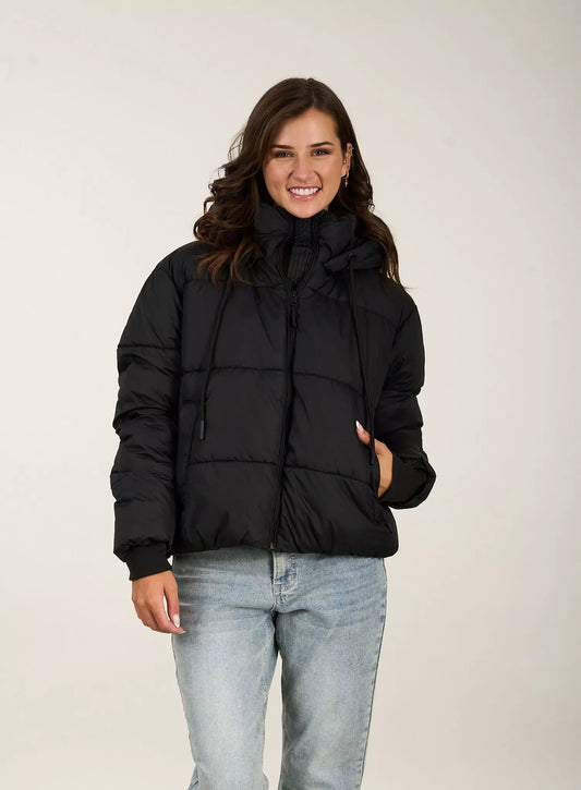 Parka Puffa Classic Cuello Alto Y Capucha Negro Polemic