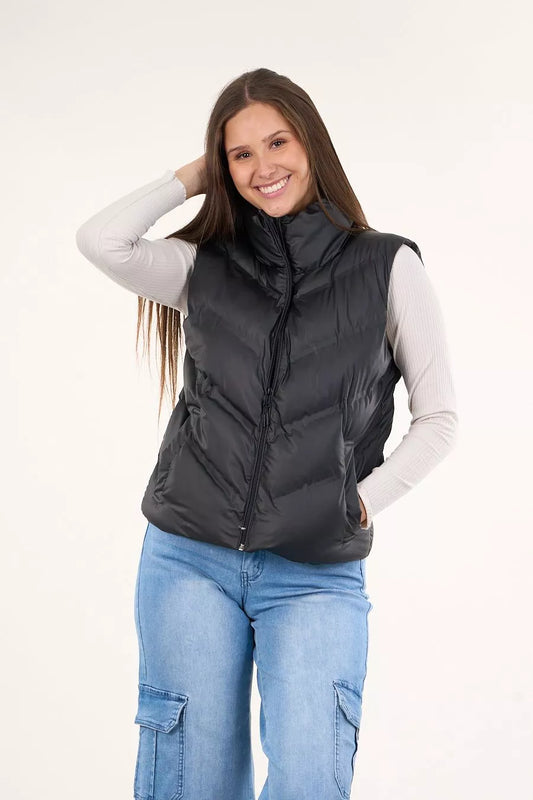 PARKA SIN MANGAS ENGOMADA CON POLAR INTERIOR BEIGE POLEMIC