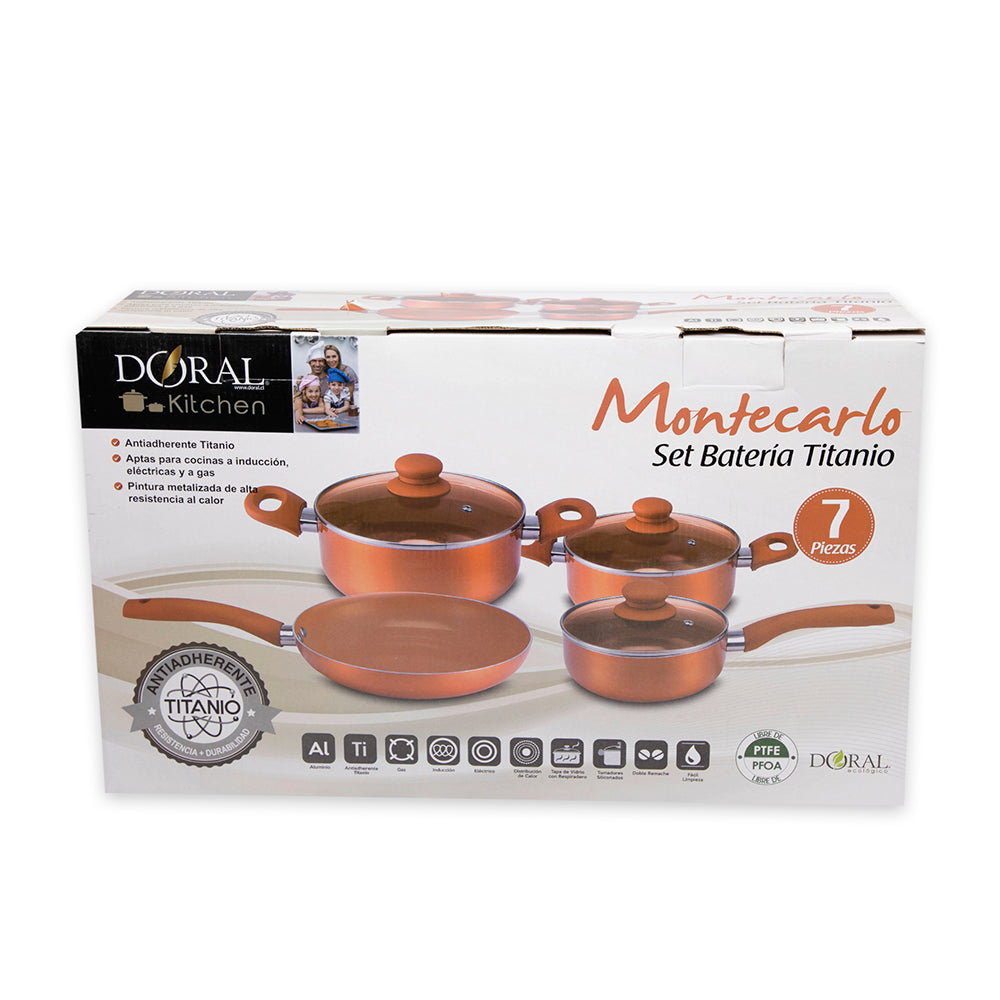 Batería Aluminio/Titanio 7 Piezas, Pintura Metalizada, Línea Montecarlo - Doral