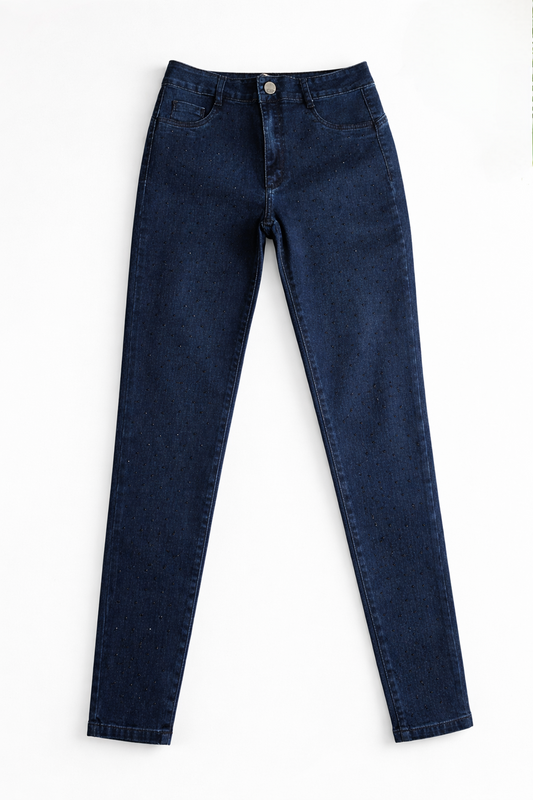 Jeans Skinny Tiro Alto Strass - Amalia