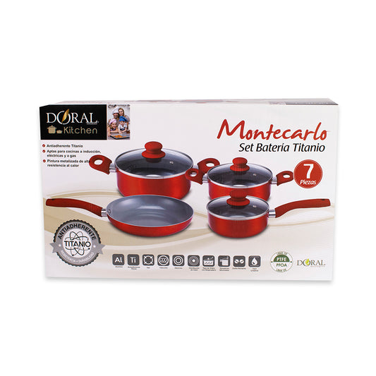 Batería Aluminio/Titanio 7 Piezas, Pintura Metalizada, Línea Montecarlo - Doral