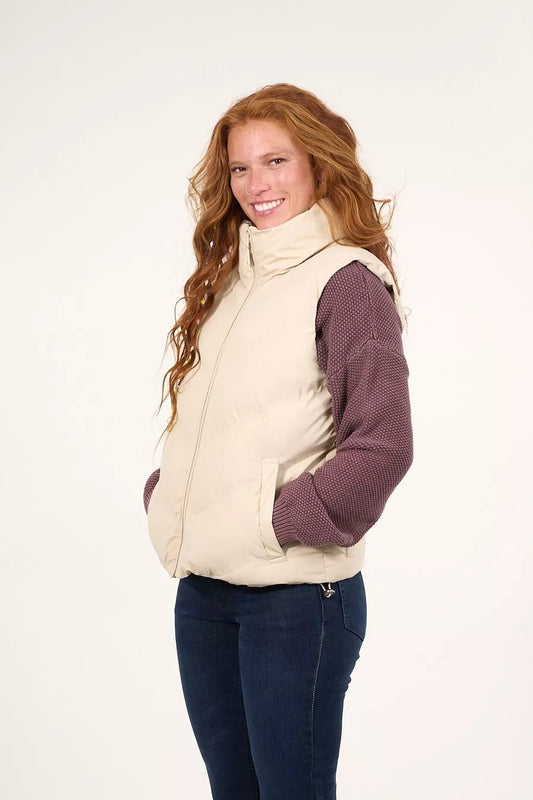 PARKA SIN MANGAS ENGOMADA CON POLAR INTERIOR BEIGE POLEMIC