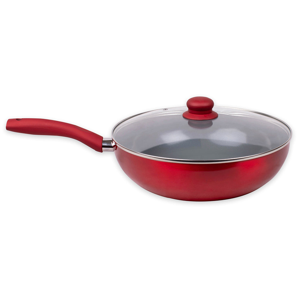 Wok Alum. Metaliza. con Tapa Vidrio & F. Titanio, Línea Mont. Titanio - Doral